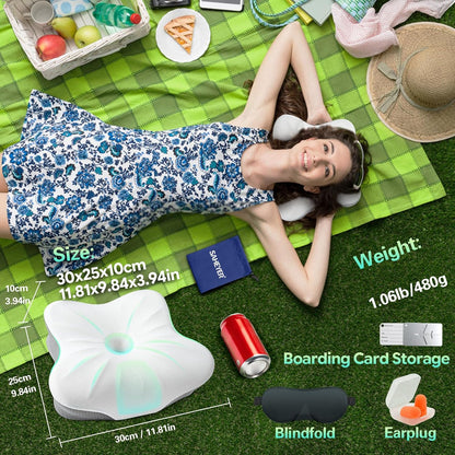 Travel Pillow for Sleeping, Ergonomic Cervical Neck Support Pillows, Lightweight Memory Foam Travel Pillow for Camping, Backpacking, Hammock - with Travel Storage Bag and Cooling Cover, Black