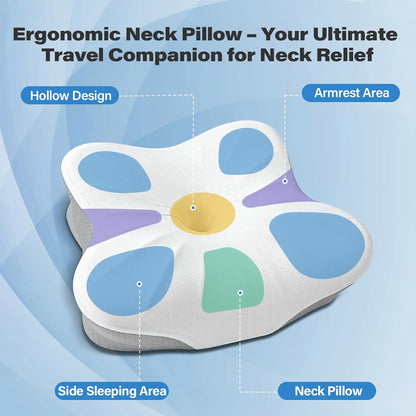 Travel Pillow for Sleeping, Ergonomic Cervical Neck Support Pillows, Lightweight Memory Foam Travel Pillow for Camping, Backpacking, Hammock - with Travel Storage Bag and Cooling Cover, Black