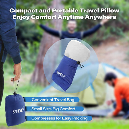 Travel Pillow for Sleeping, Ergonomic Cervical Neck Support Pillows, Lightweight Memory Foam Travel Pillow for Camping, Backpacking, Hammock - with Travel Storage Bag and Cooling Cover, Black