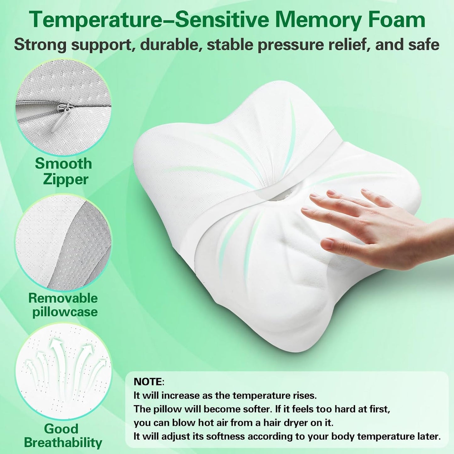 Travel Pillow for Sleeping, Ergonomic Cervical Neck Support Pillows, Lightweight Memory Foam Travel Pillow for Camping, Backpacking, Hammock - with Travel Storage Bag and Cooling Cover, Black
