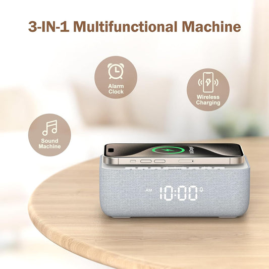 15W Magnetic Wireless Charging Alarm Clock with White Noise Machine