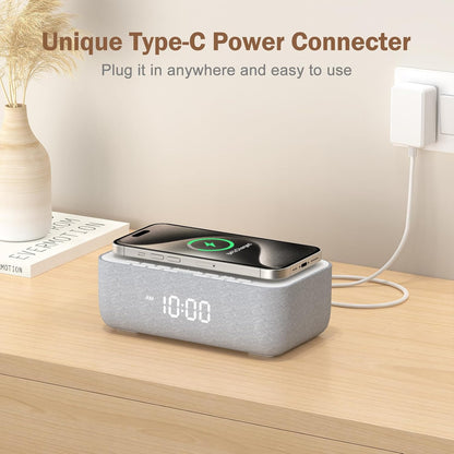 15W Magnetic Wireless Charging Alarm Clock with White Noise Machine