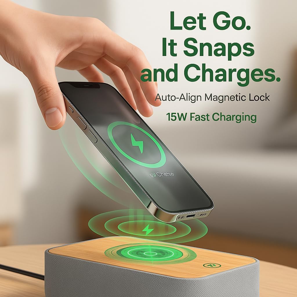15W Magnetic Wireless Charging Alarm Clock with White Noise Machine
