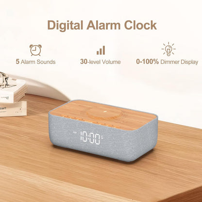 15W Magnetic Wireless Charging Alarm Clock with White Noise Machine