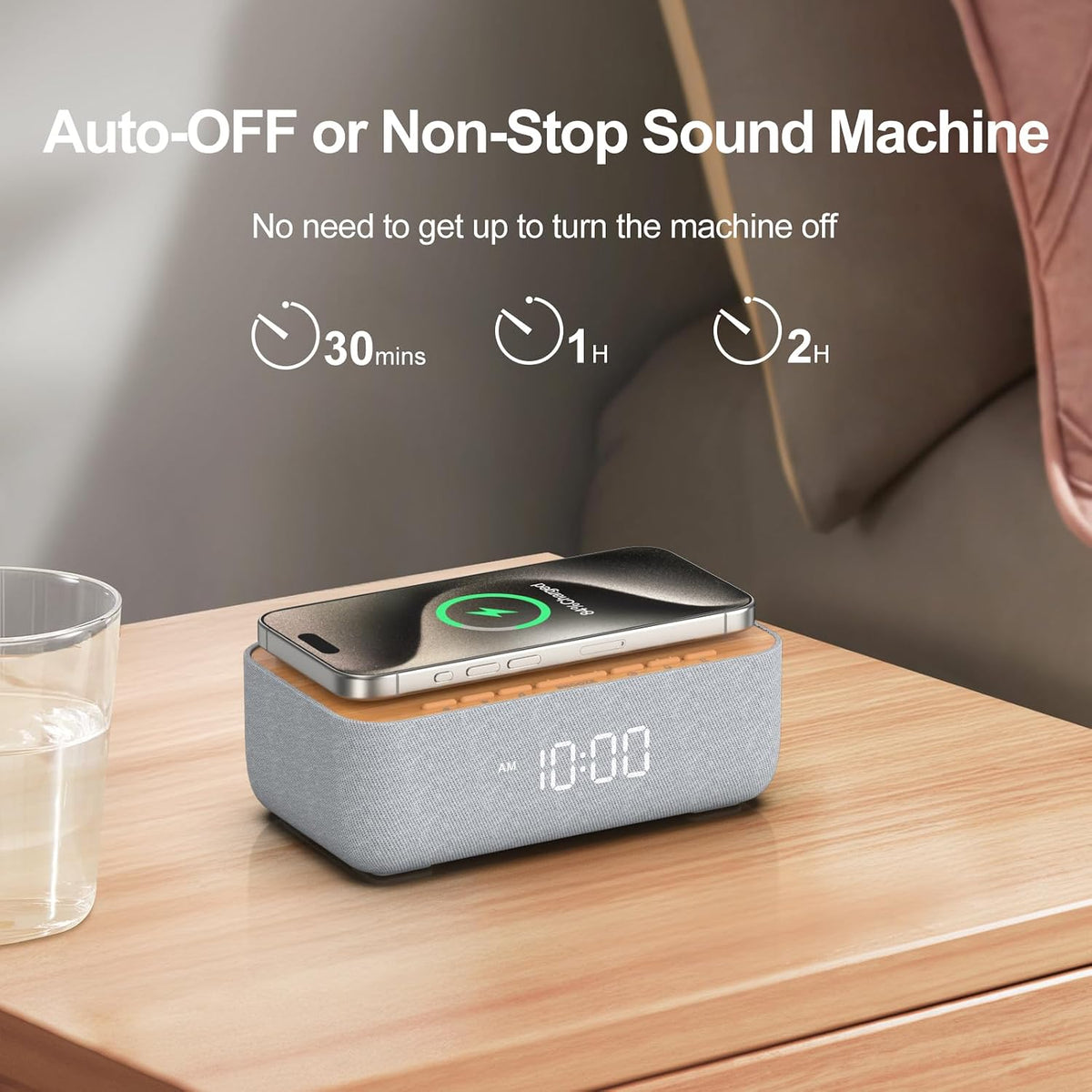 15W Magnetic Wireless Charging Alarm Clock with White Noise Machine