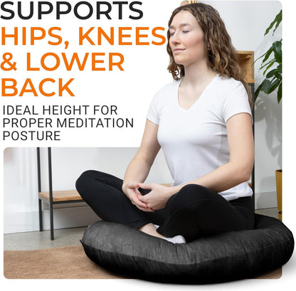 Meditation Cushion - Ergonomic Floor Pillow, Yoga Pillow with Buckwheat Filling, Zafu Meditation Cushion, Comfort & Meditation Posture Support