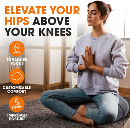 Meditation Cushion - Ergonomic Floor Pillow, Yoga Pillow with Buckwheat Filling, Zafu Meditation Cushion, Comfort & Meditation Posture Support