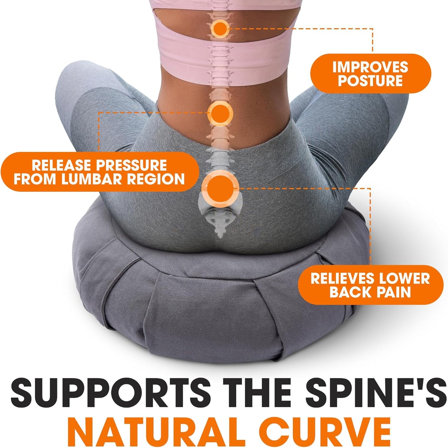 Meditation Cushion - Ergonomic Floor Pillow, Yoga Pillow with Buckwheat Filling, Zafu Meditation Cushion, Comfort & Meditation Posture Support