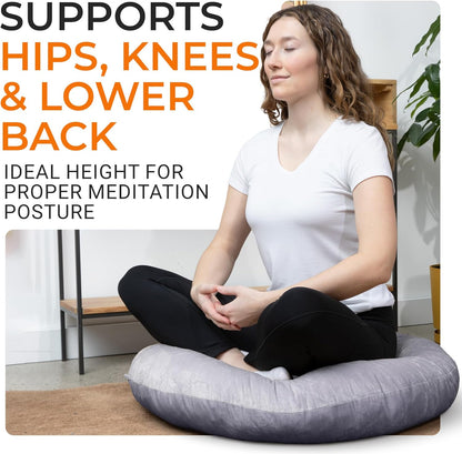 Meditation Cushion - Ergonomic Floor Pillow, Yoga Pillow with Buckwheat Filling, Zafu Meditation Cushion, Comfort & Meditation Posture Support
