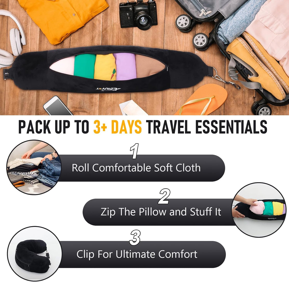 Travel Neck Pillow Stuffable with Clothes, Stuffable Travel Pillow