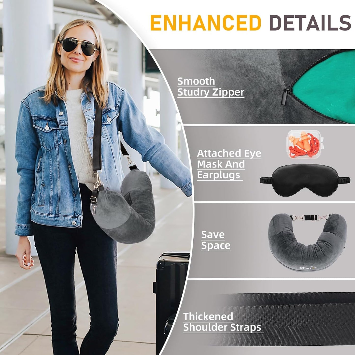Travel Neck Pillow Stuffable with Clothes, Stuffable Travel Pillow