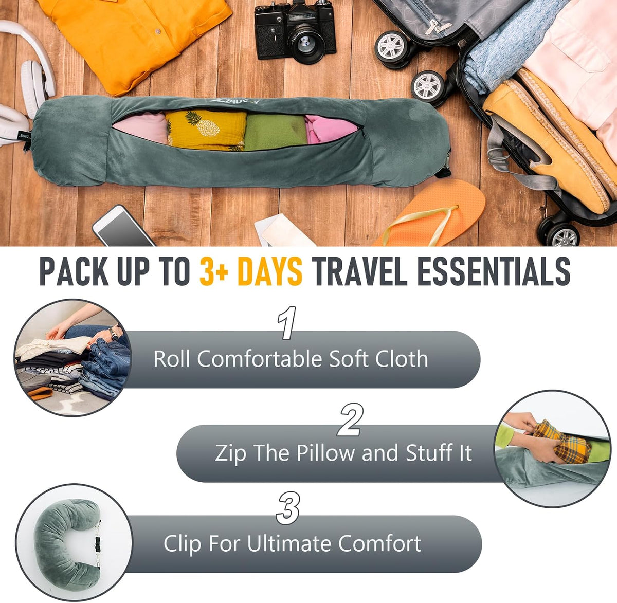 Travel Neck Pillow Stuffable with Clothes, Stuffable Travel Pillow