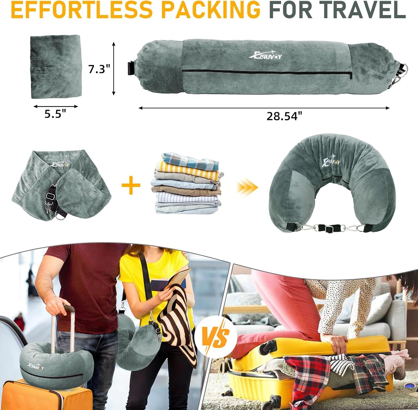 Travel Neck Pillow Stuffable with Clothes, Stuffable Travel Pillow