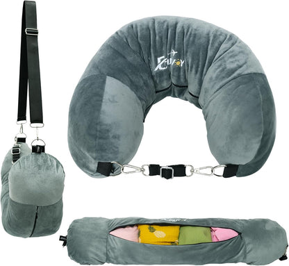 Travel Neck Pillow Stuffable with Clothes, Stuffable Travel Pillow