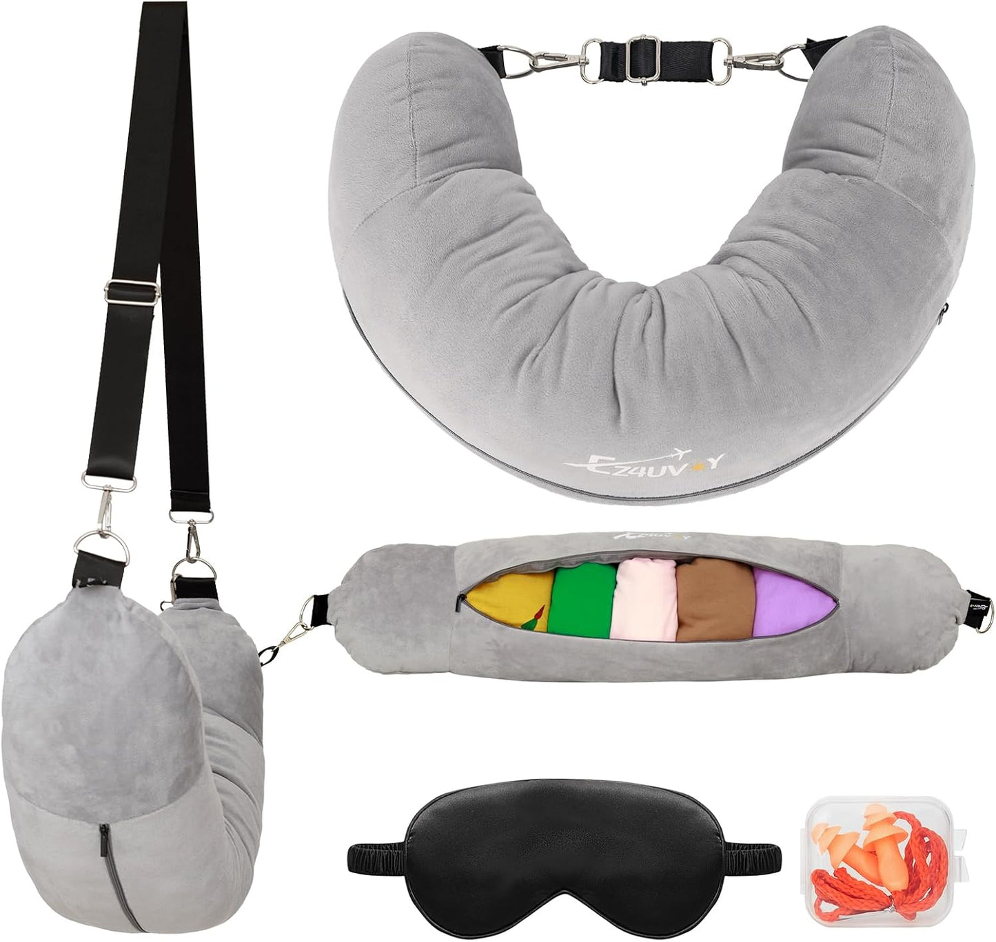Travel Neck Pillow Stuffable with Clothes, Stuffable Travel Pillow