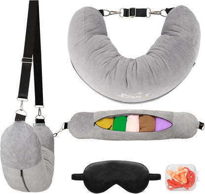 Travel Neck Pillow Stuffable with Clothes, Stuffable Travel Pillow