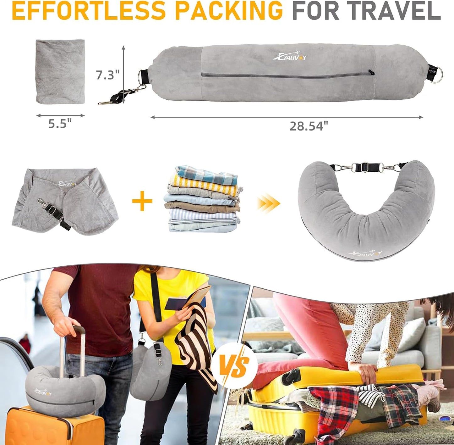 Travel Neck Pillow Stuffable with Clothes, Stuffable Travel Pillow