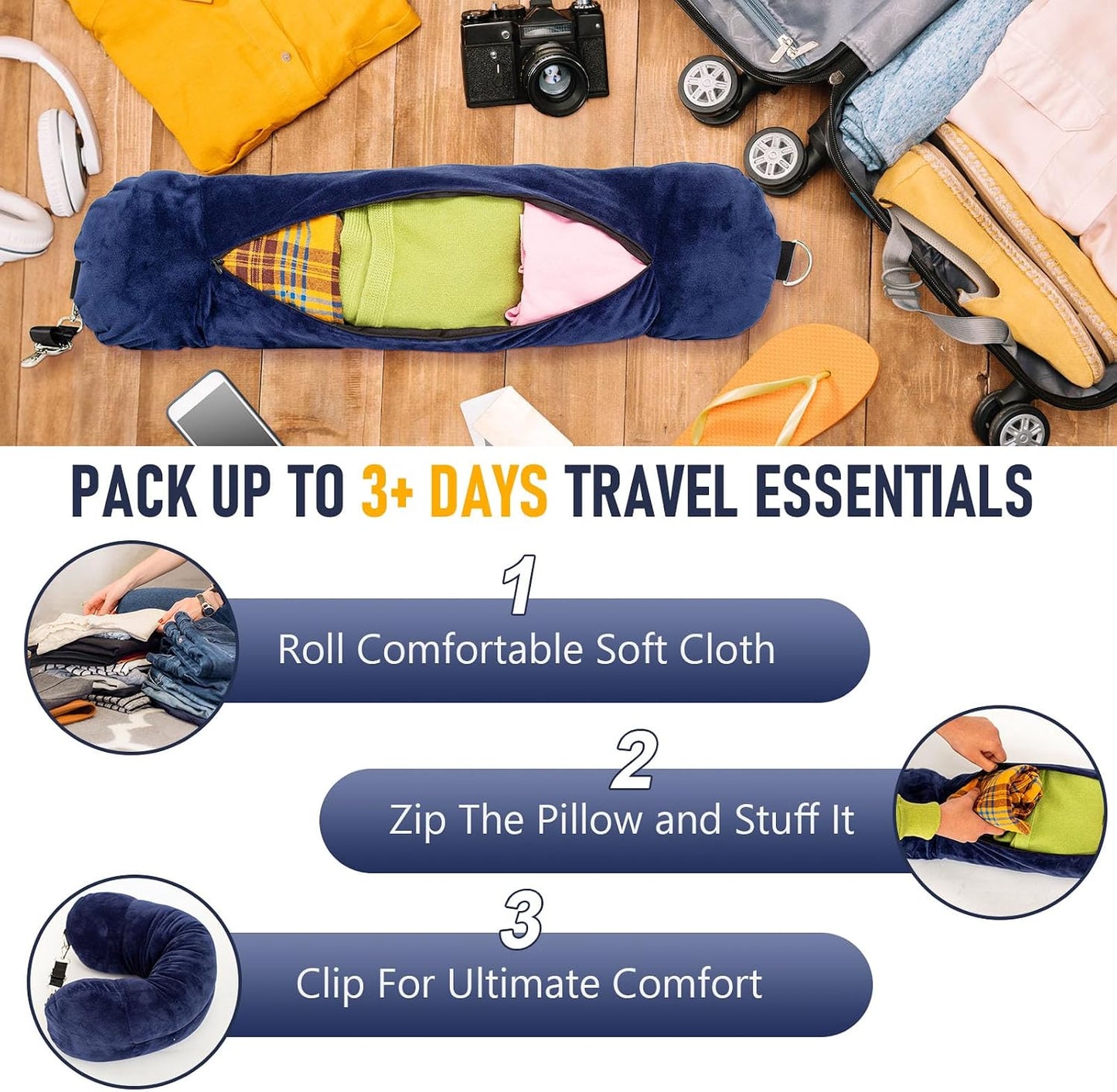 Travel Neck Pillow Stuffable with Clothes, Stuffable Travel Pillow