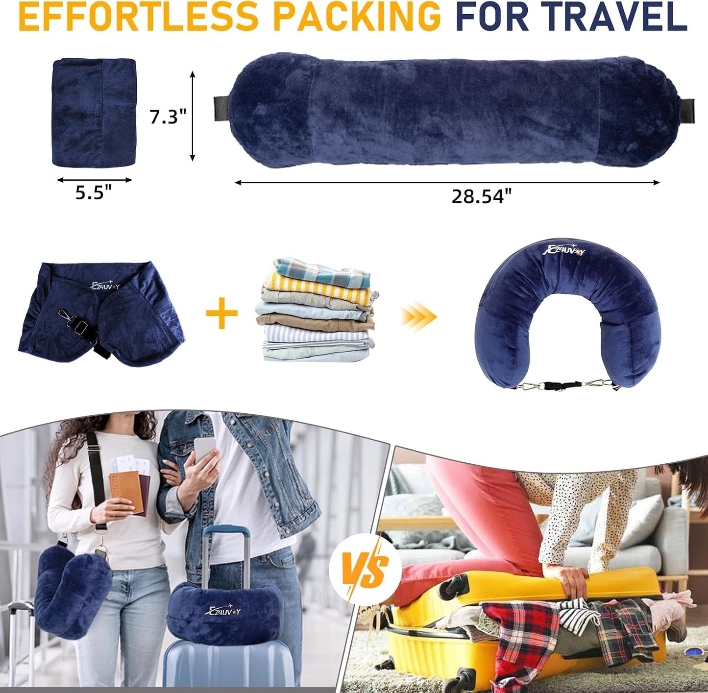 Travel Neck Pillow Stuffable with Clothes, Stuffable Travel Pillow