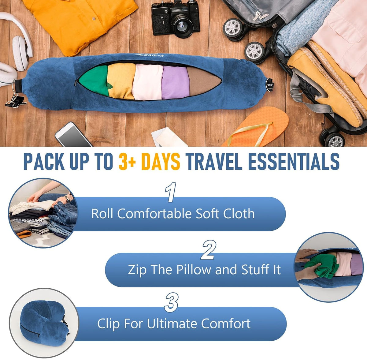 Travel Neck Pillow Stuffable with Clothes, Stuffable Travel Pillow