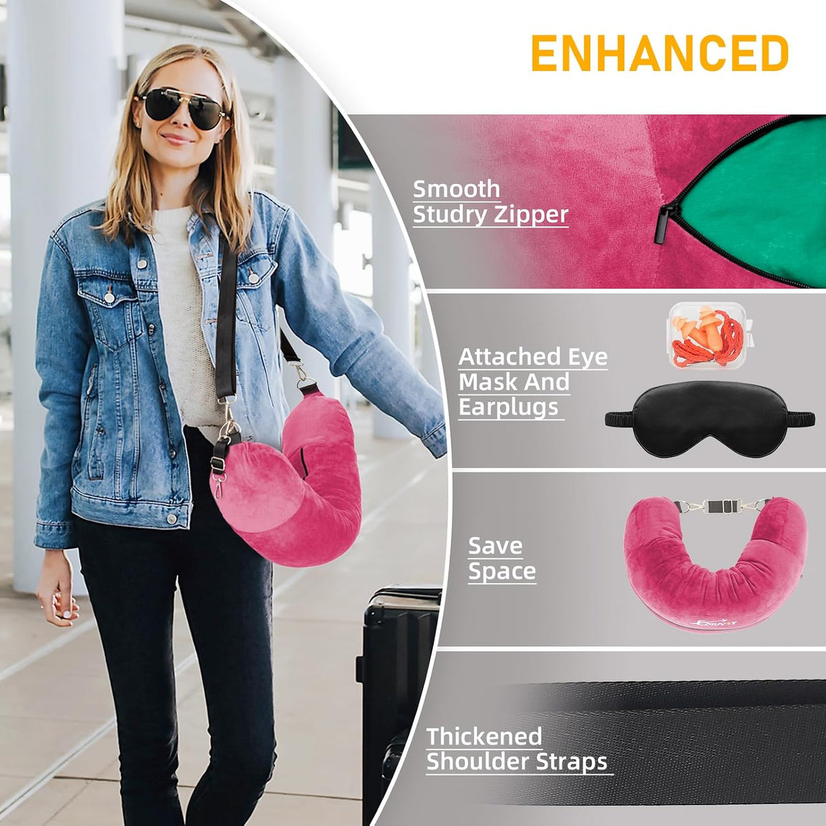 Travel Neck Pillow Stuffable with Clothes, Stuffable Travel Pillow