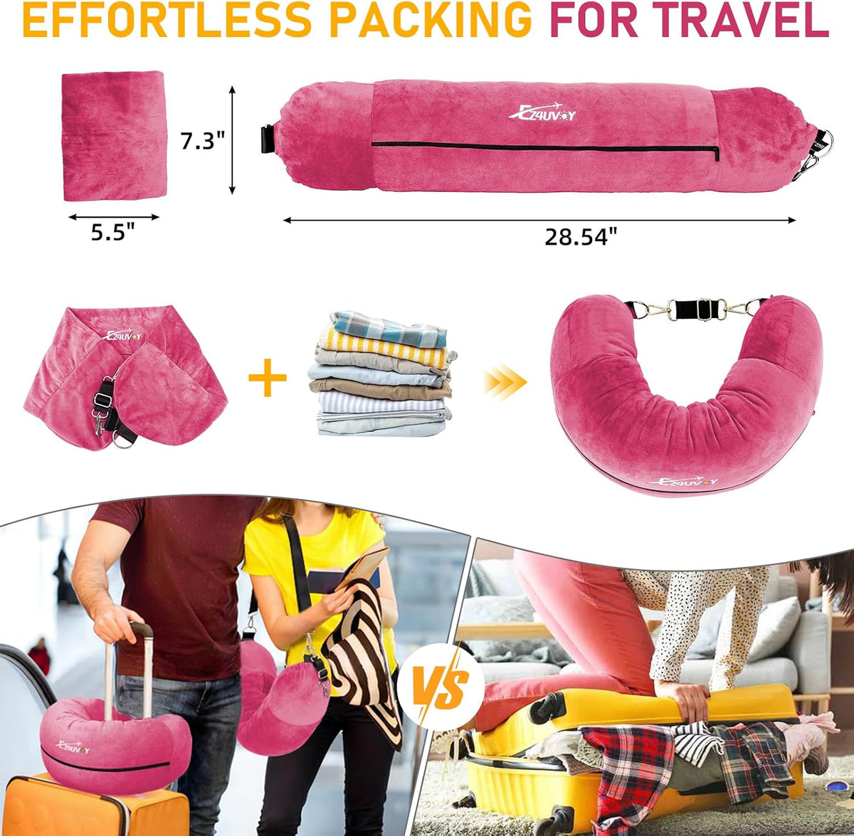 Travel Neck Pillow Stuffable with Clothes, Stuffable Travel Pillow