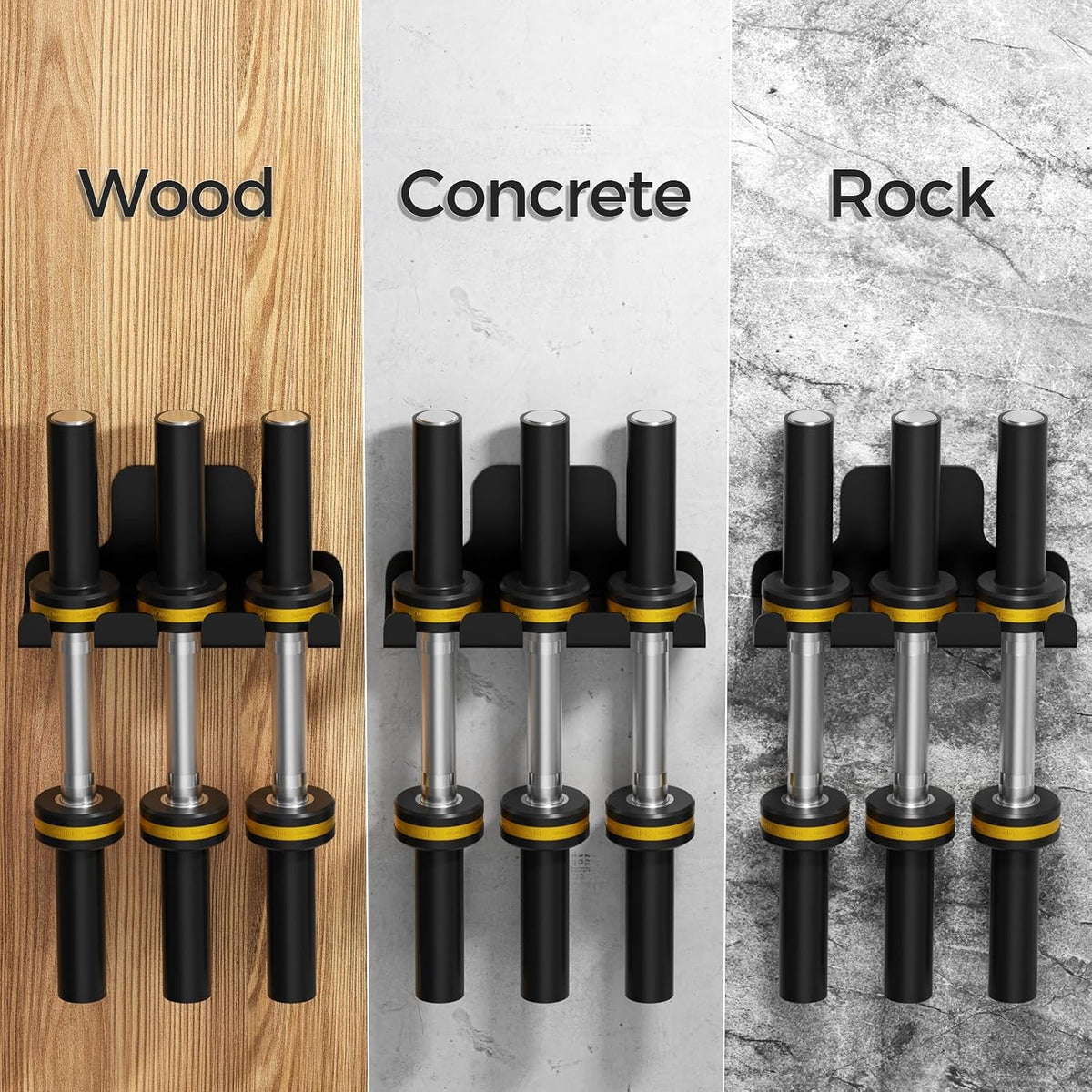 JNIHEEP Olympic Barbell Hanger,Garage Gym Bar Wall Rack,Vertical Barbell Mount Rack,Black Powder Coated,Space Saving Commercial or Home Gym Accessory,Holds Under 33mm Bar Size