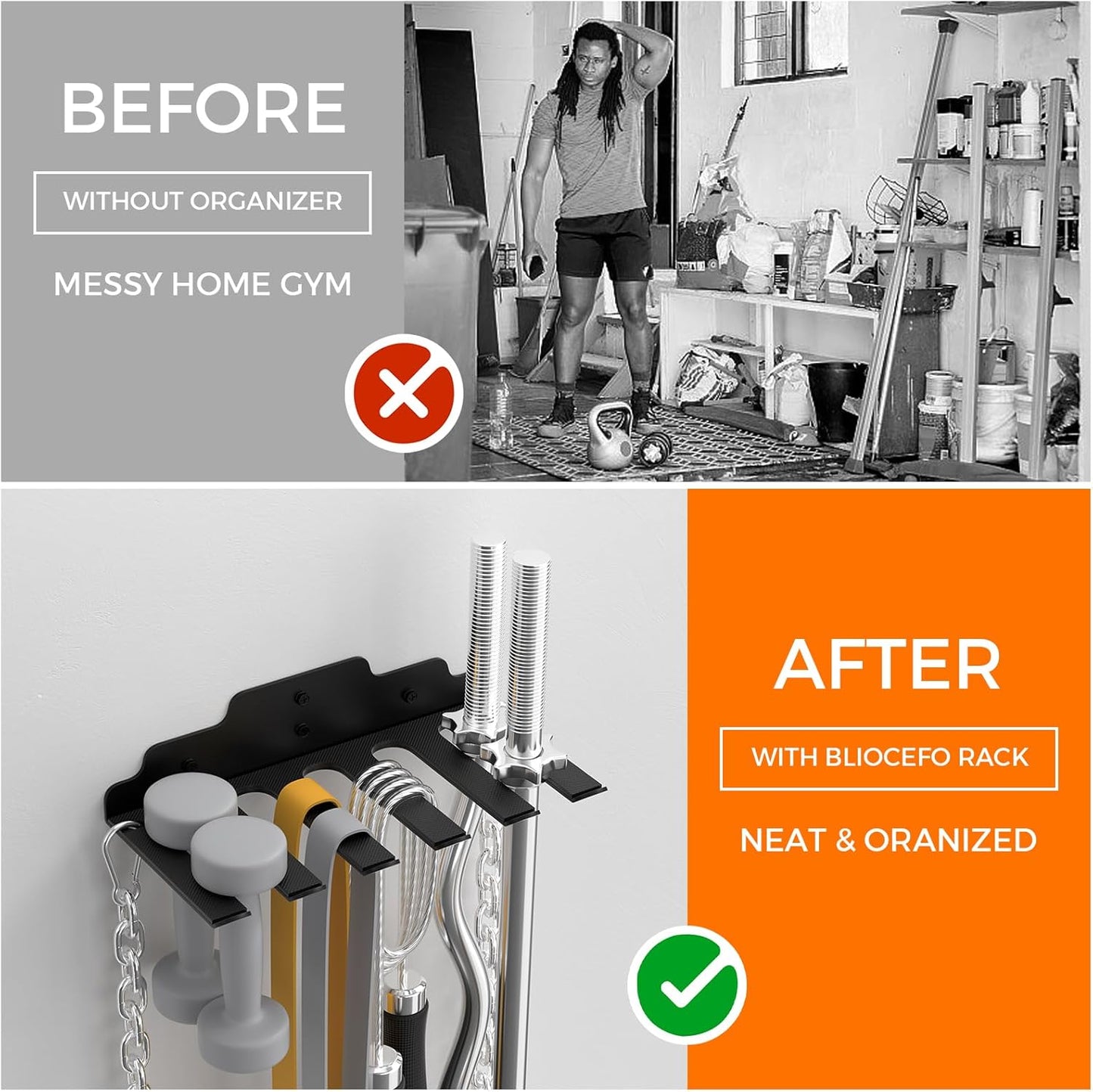 JNIHEEP Olympic Barbell Hanger,Garage Gym Bar Wall Rack,Vertical Barbell Mount Rack,Black Powder Coated,Space Saving Commercial or Home Gym Accessory,Holds Under 33mm Bar Size