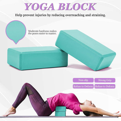 All in One Yoga Wheel Set, Soft Foam Roller Wheel for Back Pain & Stretching, Yoga Blocks 2 Pack with Strap, Trigger Point Therapy Massage Ball for Deep Tissue, Yoga Starter Kit for Beginner