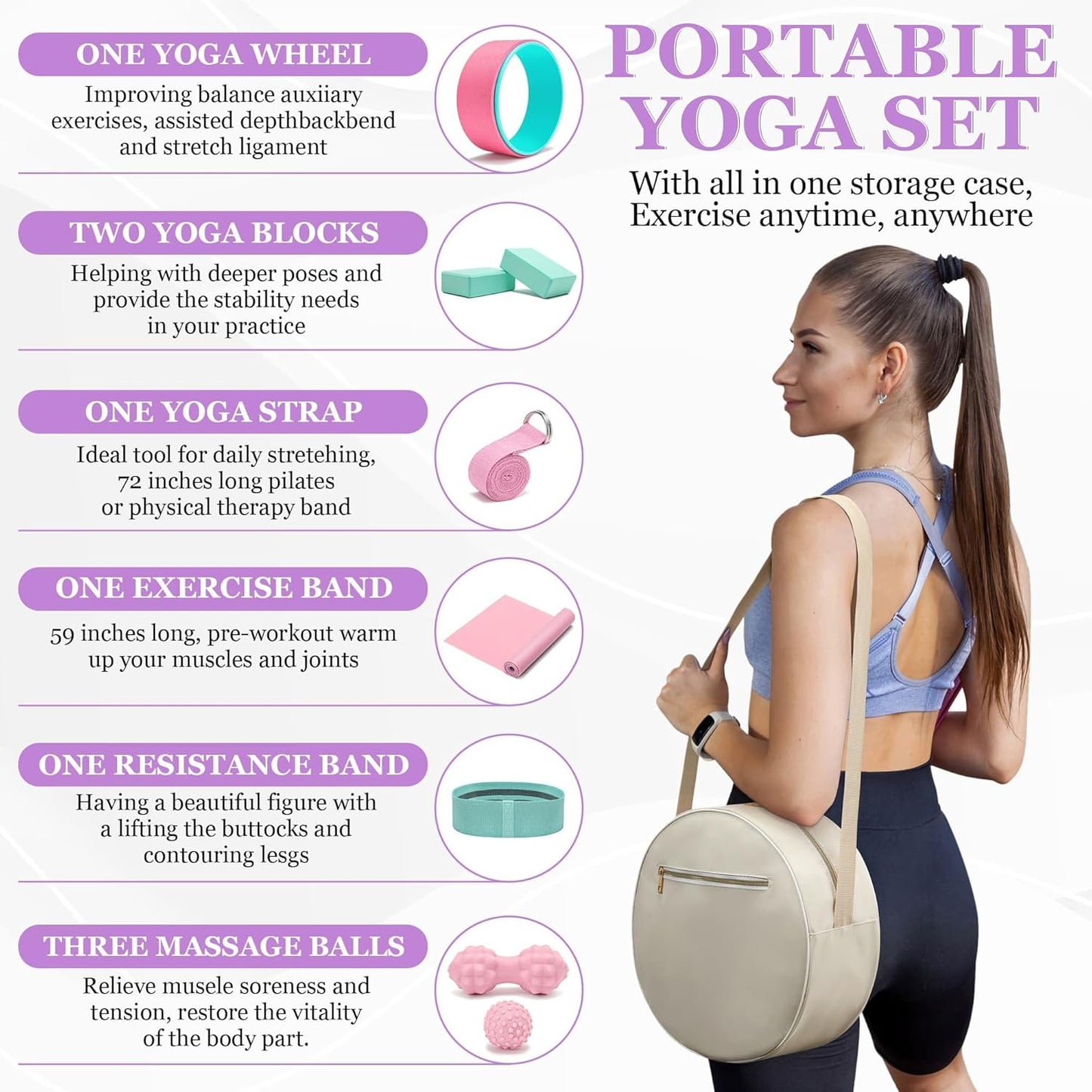 All in One Yoga Wheel Set, Soft Foam Roller Wheel for Back Pain & Stretching, Yoga Blocks 2 Pack with Strap, Trigger Point Therapy Massage Ball for Deep Tissue, Yoga Starter Kit for Beginner