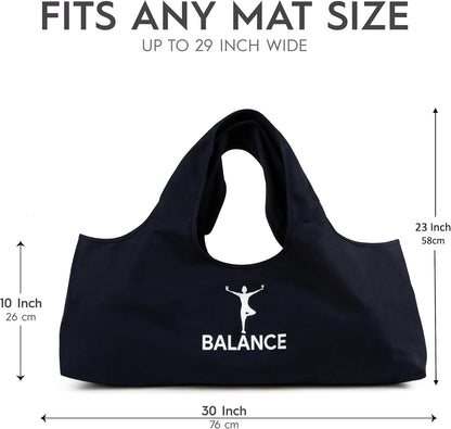 Yoga Bag, Exercise, Tote, Large Carrier, Shoulder Strap, Inner Pocket, Fits Most Mats, Recycled Cotton Canvas