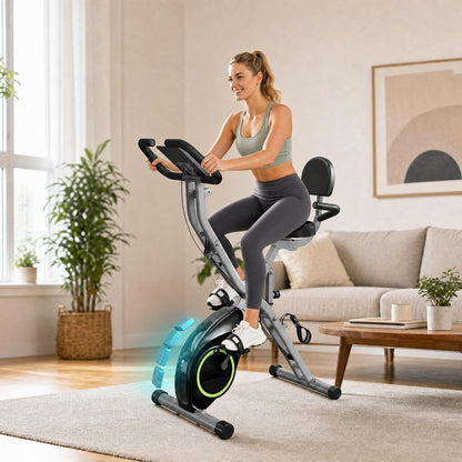 Foldable Exercise Bike for Small Apartments, Stationary Bikes for Home, Indoor Portable Cycling Bike with 16-Level Magnetic Resistance, 260LBS Capacity, 5.5 LBS Flywheel, for Small Space Workout 816