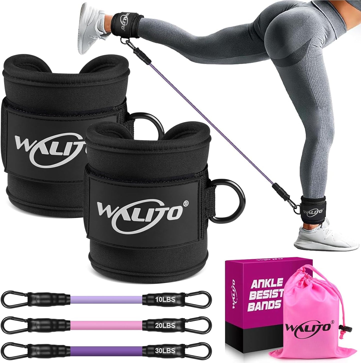 Ankle Resistance Bands with Cuffs, Exercise Bands for Legs and Butt, Booty Workout Equipment for Kickbacks and Hip Fitness Training