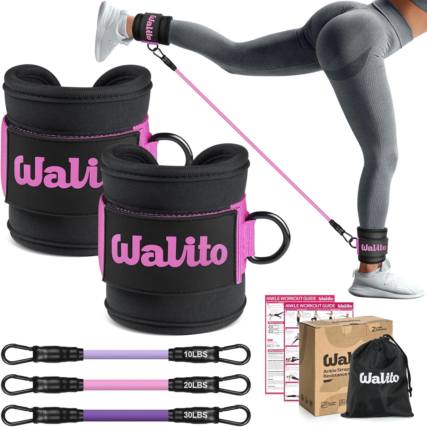 Ankle Resistance Bands with Cuffs, Exercise Bands for Legs and Butt, Booty Workout Equipment for Kickbacks and Hip Fitness Training