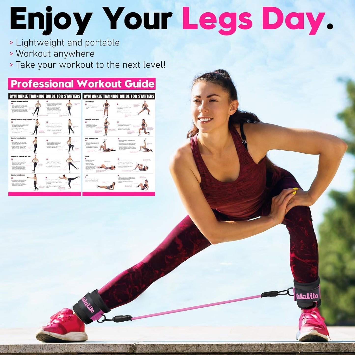 Ankle Resistance Bands with Cuffs, Exercise Bands for Legs and Butt, Booty Workout Equipment for Kickbacks and Hip Fitness Training