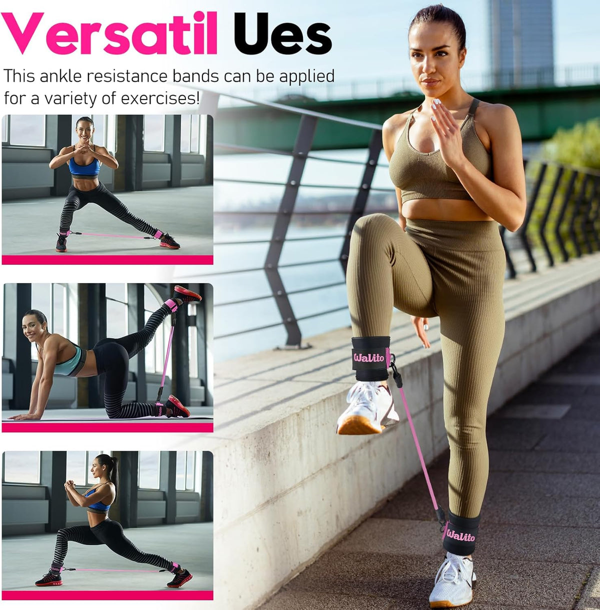 Ankle Resistance Bands with Cuffs, Exercise Bands for Legs and Butt, Booty Workout Equipment for Kickbacks and Hip Fitness Training