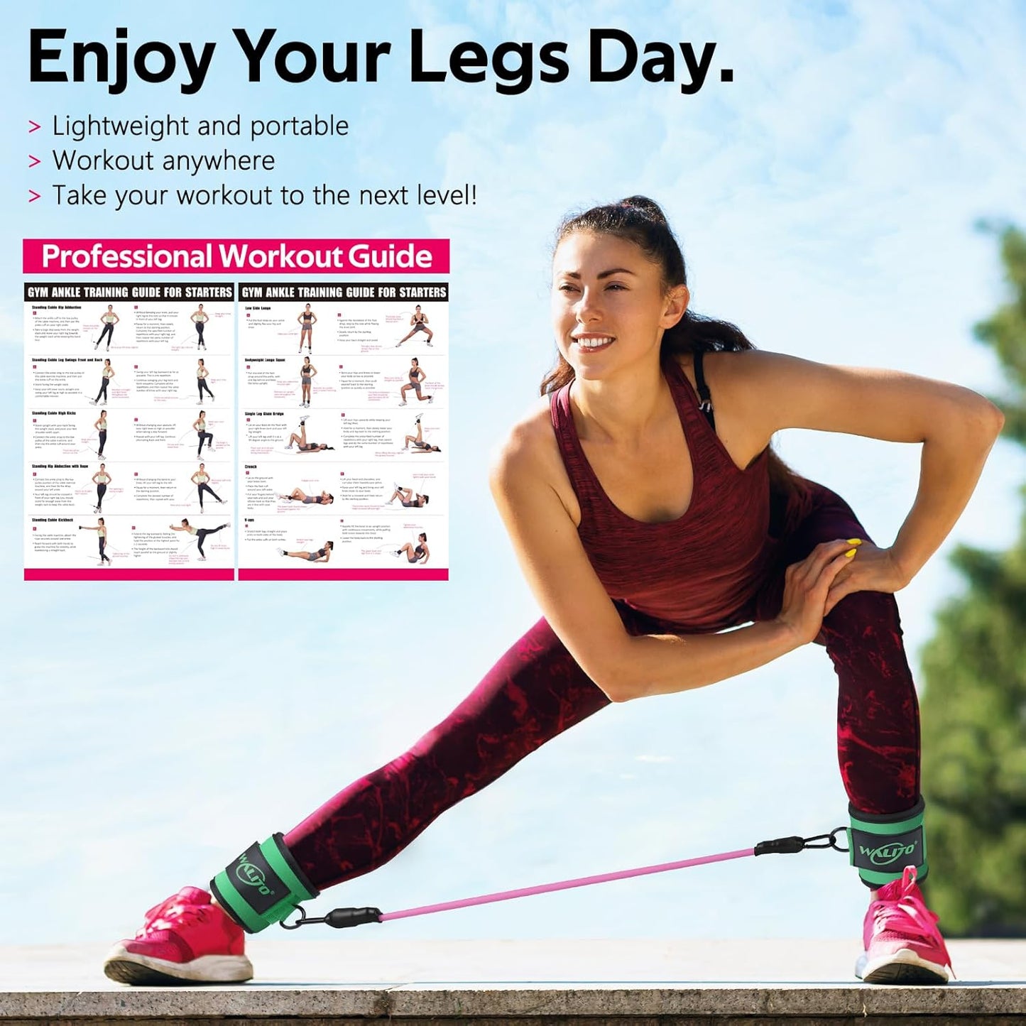 Ankle Resistance Bands with Cuffs, Exercise Bands for Legs and Butt, Booty Workout Equipment for Kickbacks and Hip Fitness Training