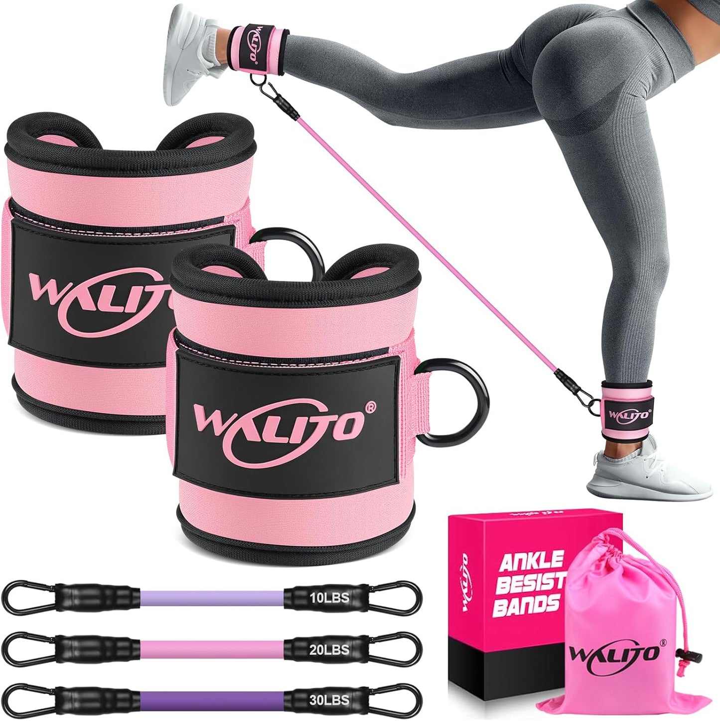 Ankle Resistance Bands with Cuffs, Exercise Bands for Legs and Butt, Booty Workout Equipment for Kickbacks and Hip Fitness Training
