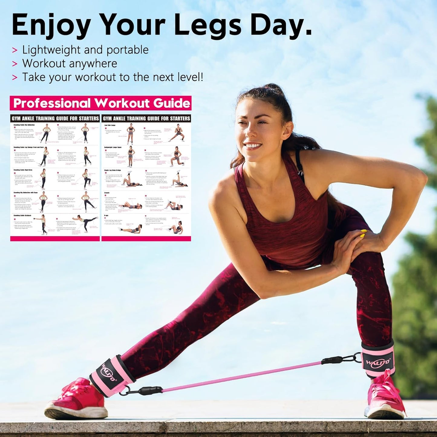 Ankle Resistance Bands with Cuffs, Exercise Bands for Legs and Butt, Booty Workout Equipment for Kickbacks and Hip Fitness Training