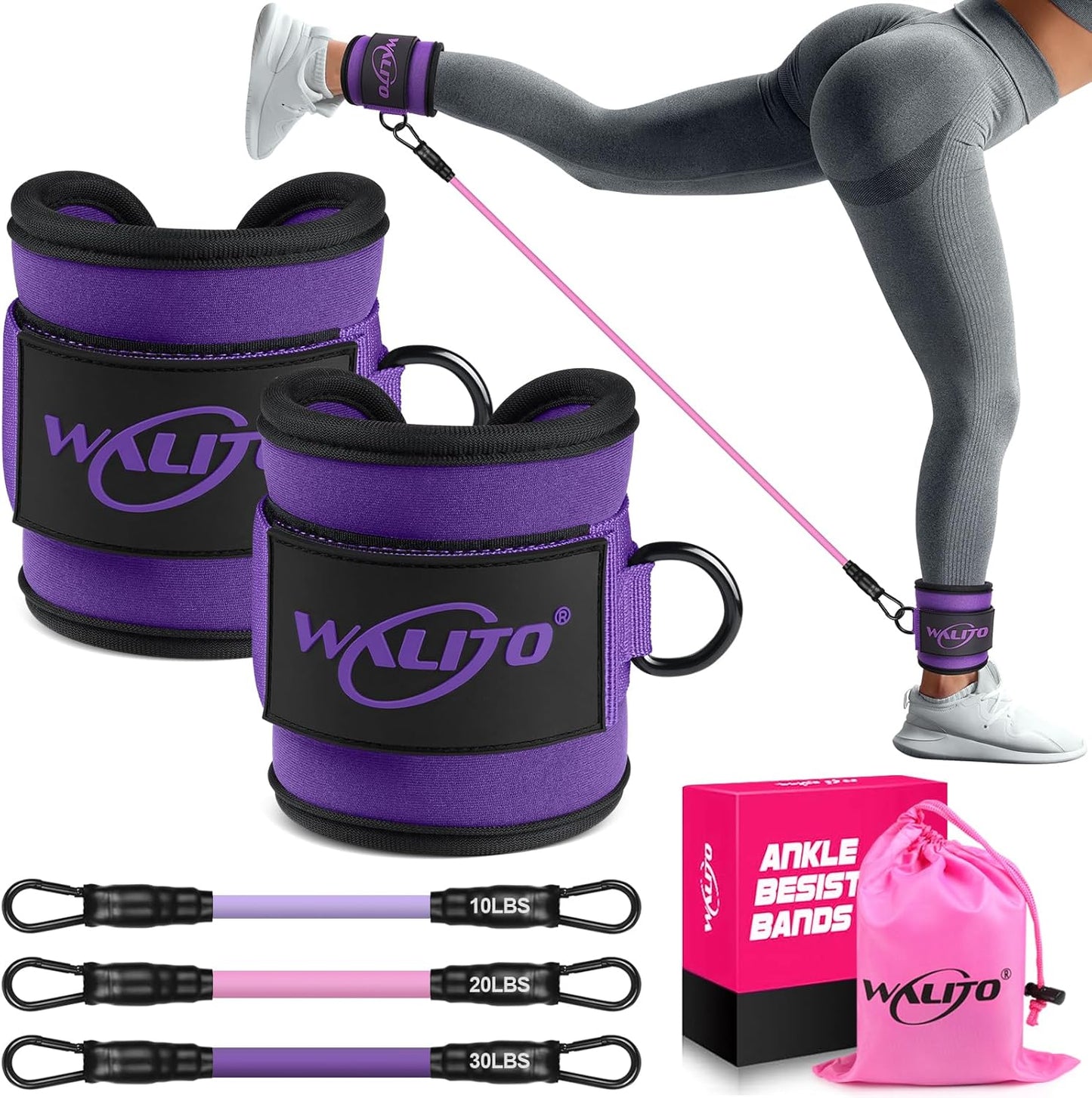 Ankle Resistance Bands with Cuffs, Exercise Bands for Legs and Butt, Booty Workout Equipment for Kickbacks and Hip Fitness Training