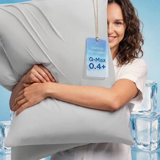 Cooling Pillow Cases Queen Size Set of 2 for Hot Sleepers, Grey