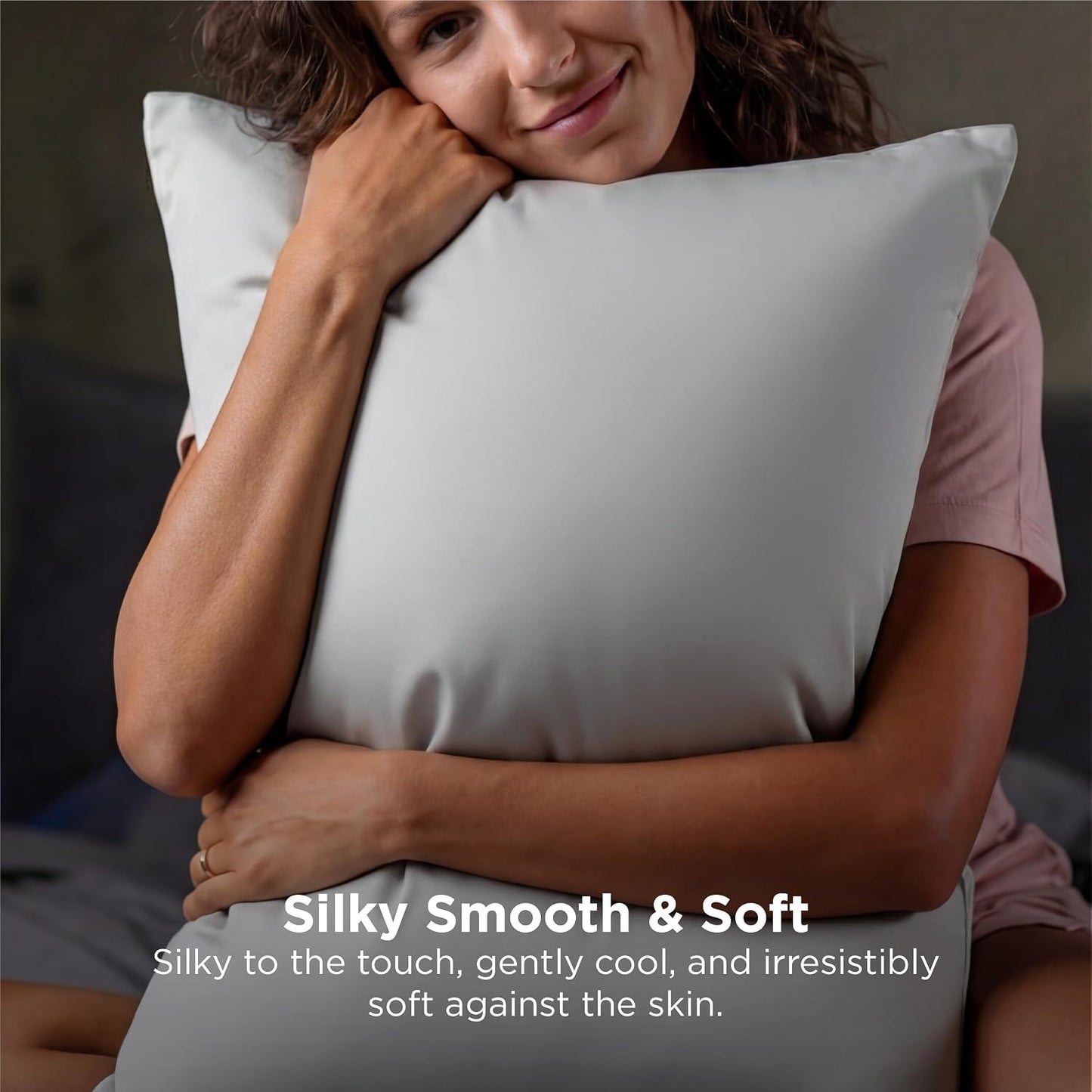 Cooling Pillow Cases Queen Size Set of 2 for Hot Sleepers, Grey