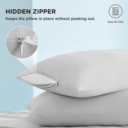 Cooling Pillow Cases Queen Size Set of 2 for Hot Sleepers, Grey