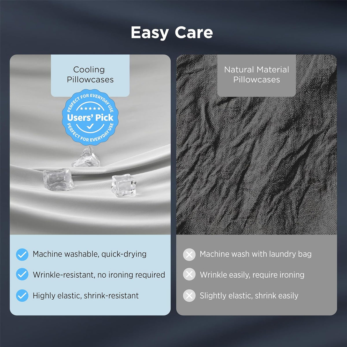 Cooling Pillow Cases Queen Size Set of 2 for Hot Sleepers, Grey