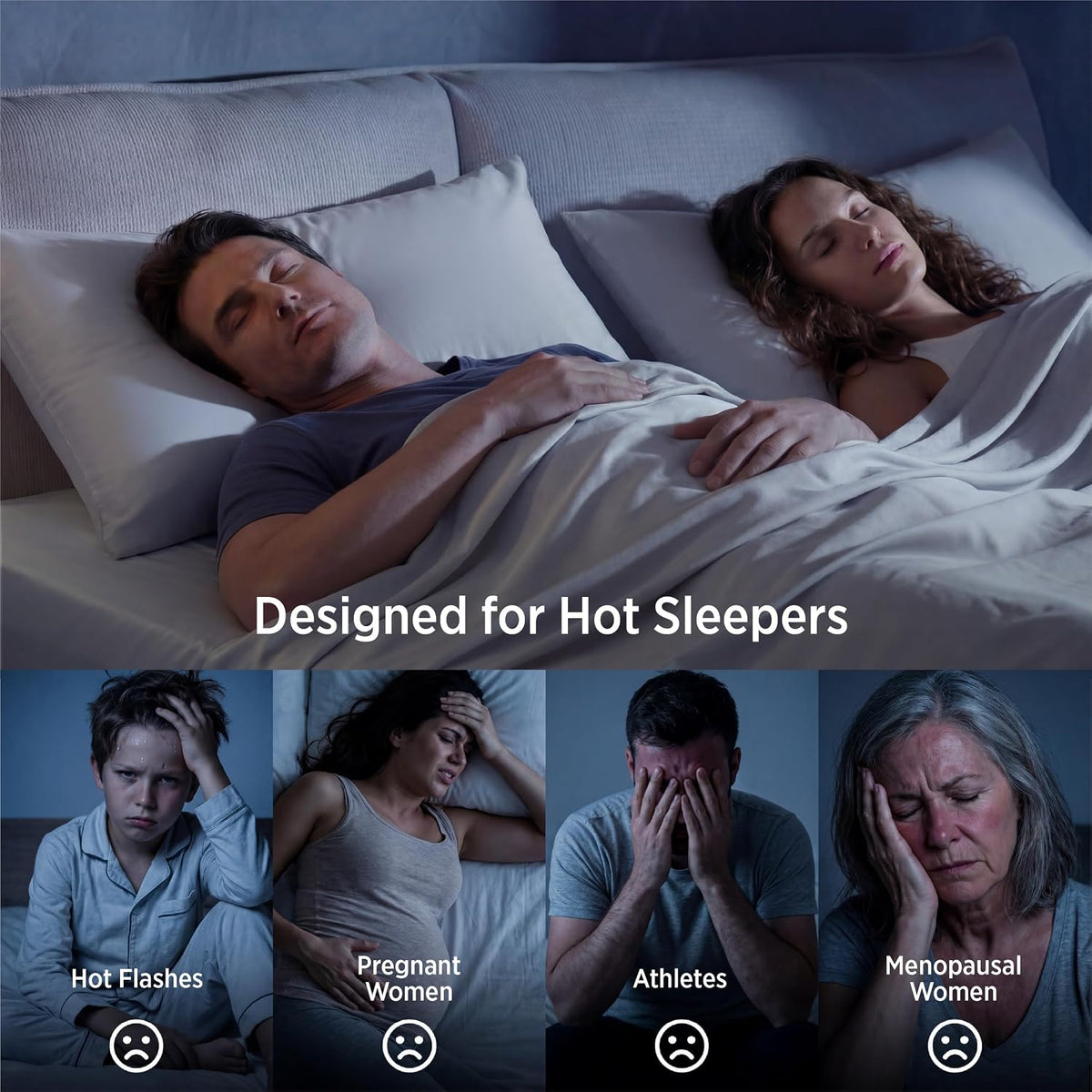 Cooling Pillow Cases Queen Size Set of 2 for Hot Sleepers, Grey