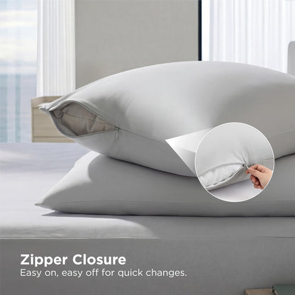 Cooling Pillow Cases Queen Size Set of 2 for Hot Sleepers, Grey