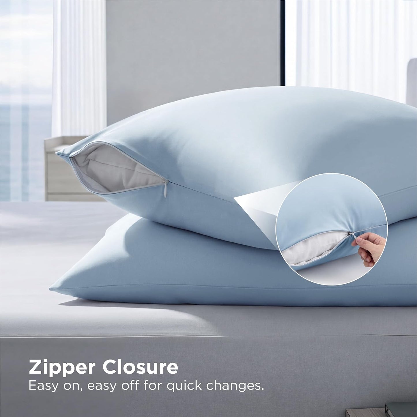 Cooling Pillow Cases Queen Size Set of 2 for Hot Sleepers, Grey