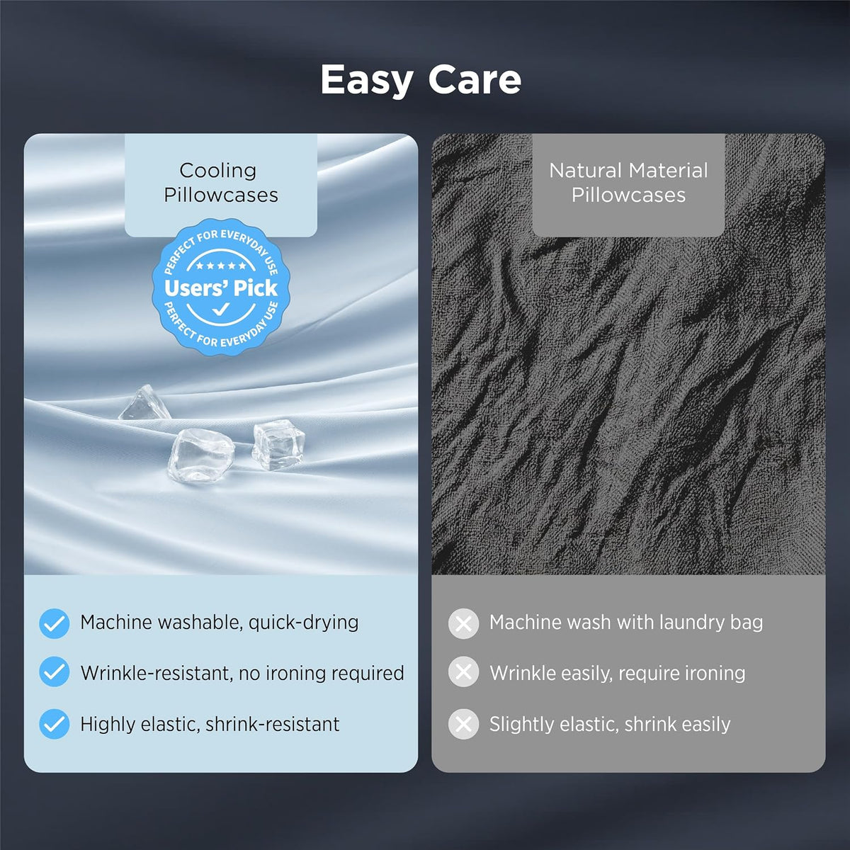 Cooling Pillow Cases Queen Size Set of 2 for Hot Sleepers, Grey