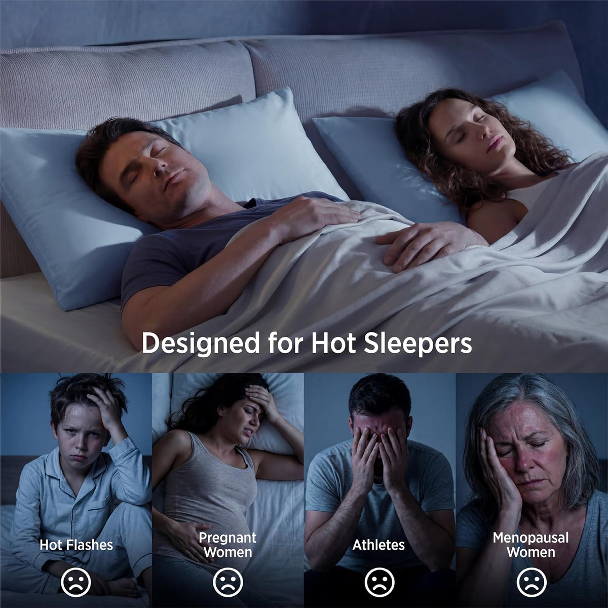 Cooling Pillow Cases Queen Size Set of 2 for Hot Sleepers, Grey