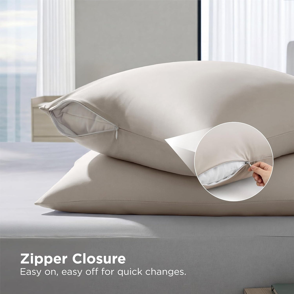 Cooling Pillow Cases Queen Size Set of 2 for Hot Sleepers, Grey